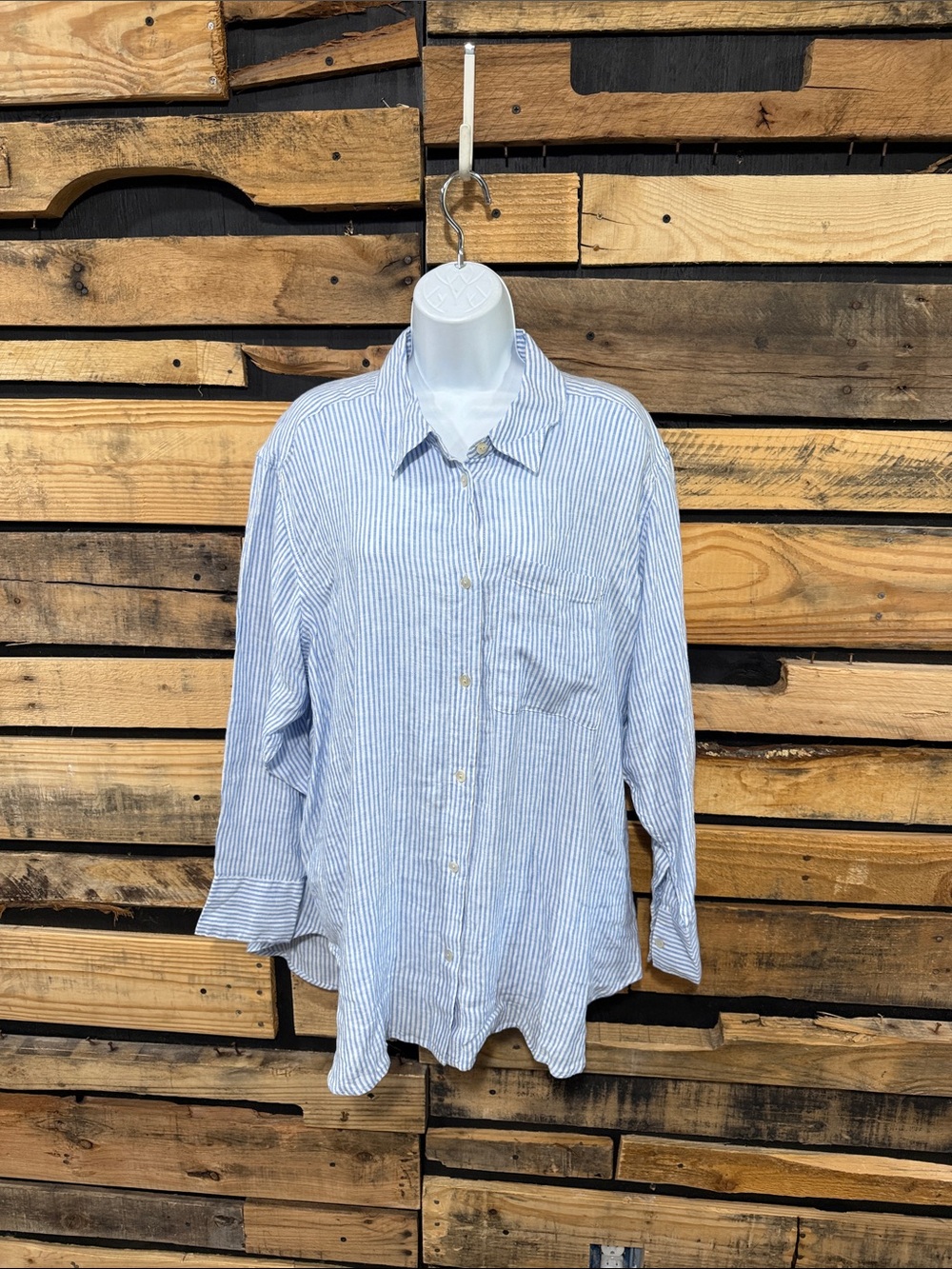 M&S COLLECTION Oversized 
Pure Linen Striped Relaxed Shirt Size 18